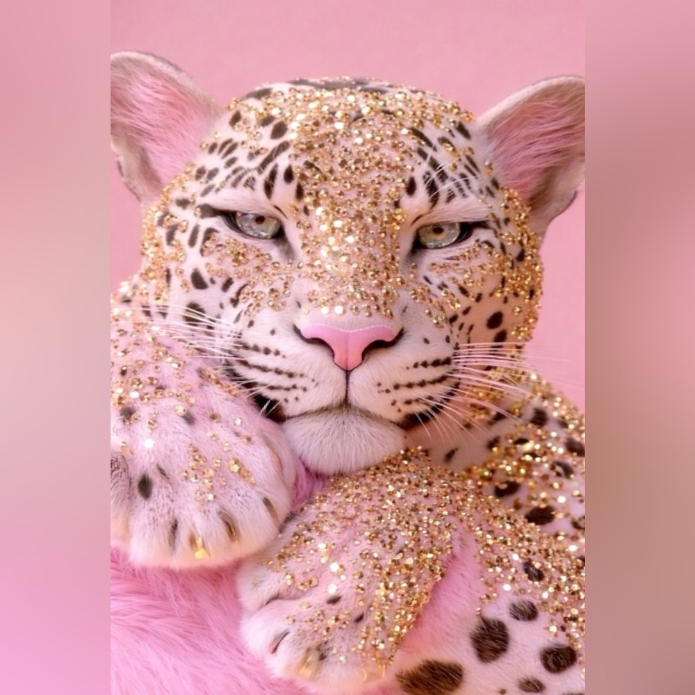Pink and Gold Glitter Leopard Decor